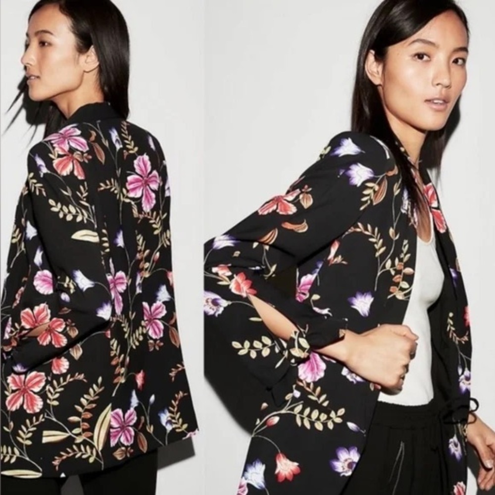 Express Floral Tie Sleeve Blazer - Picture 2 of 8